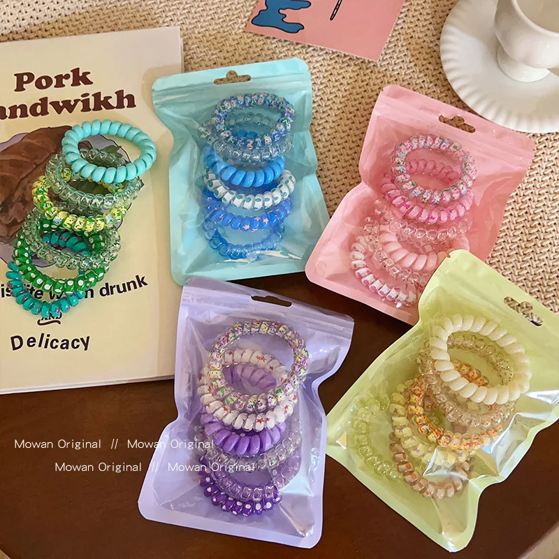 6Pcs/set Telephone Wire Hair Ties Women Girls Solid Color Elastic Hair Bands Spiral Coil Rubber Bands Ponytails Hair Accessories