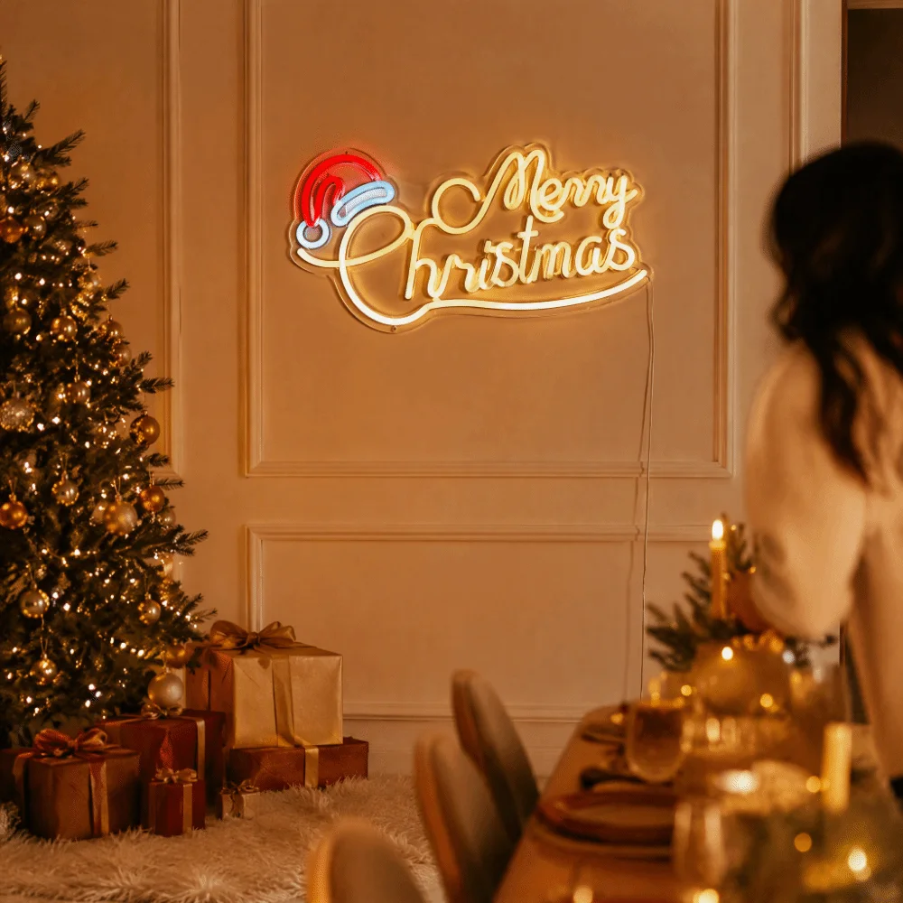 Colorful LED Merry Christmas Neon Sign USB Plug Powered Wall Mounted Design LED Wall Decorative Light Panel Scene Layout