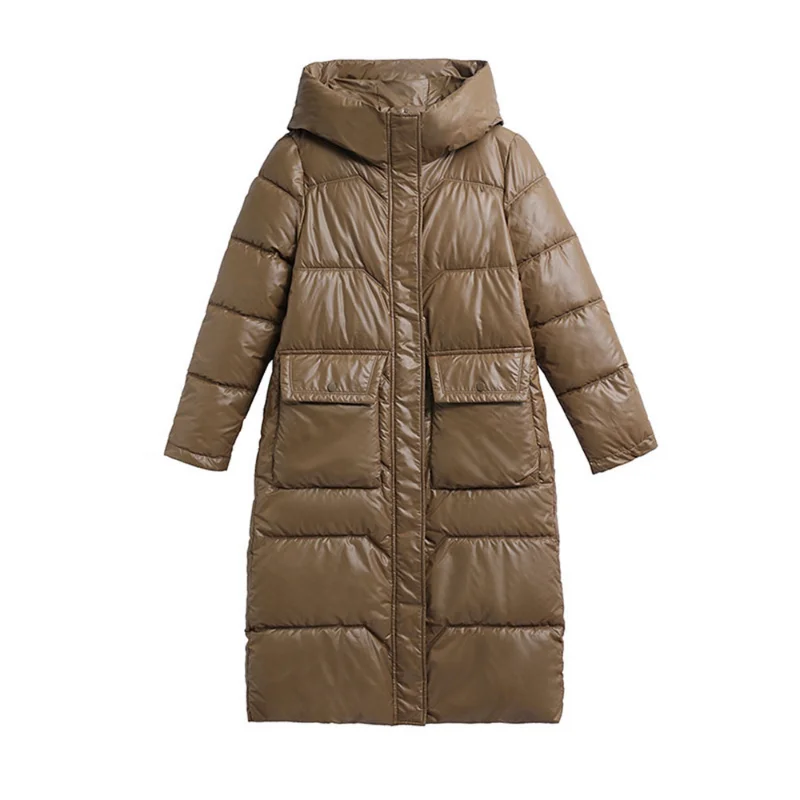 2023 glänzende Winter jacke Mantel Frauen Kapuzen mantel dicken warmen langen Parka weibliche Daunen Baumwolle gepolsterte Jacke losen wind dichten