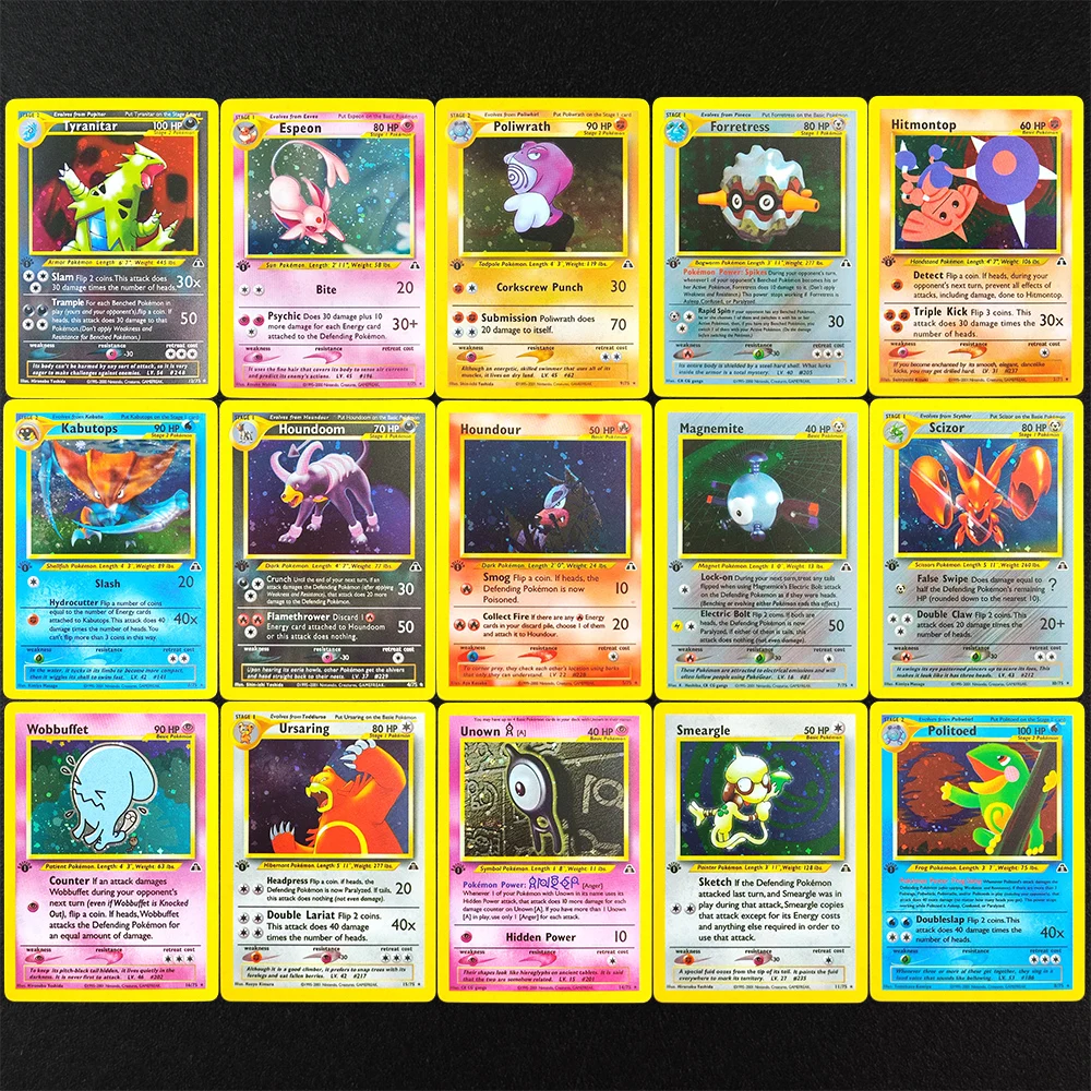 

15 Pcs Proxy Pokemon Card EN Gym Challenge 1st Magnemite Poliwrath Espeon Scizor Smeargle Super Rare Single Anime Cards Toys