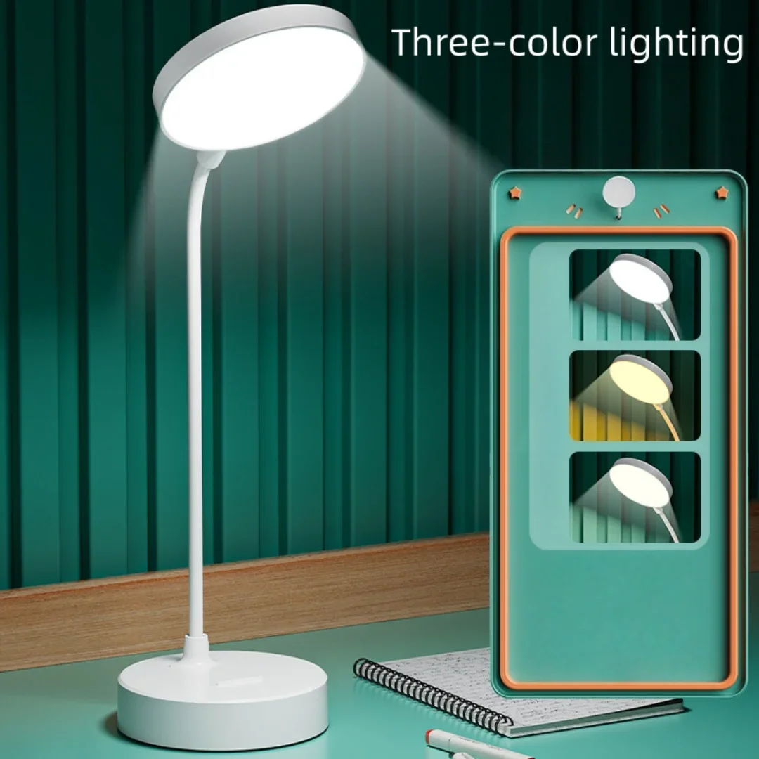 LED Desk Lamp with Eye Protection, Rechargeable & Plug-in Dual Use, 3 Color Modes, Touch Control for Bedroom Reading, Small Nigh