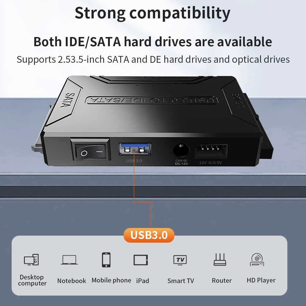 TISHRIC USB3.0 To IDE SATA Hard Drive Converter For 2.5 3.5 Inch HDD SDD CD DVD ROM CD-RW 3 in 1 IDE SATA Adapter