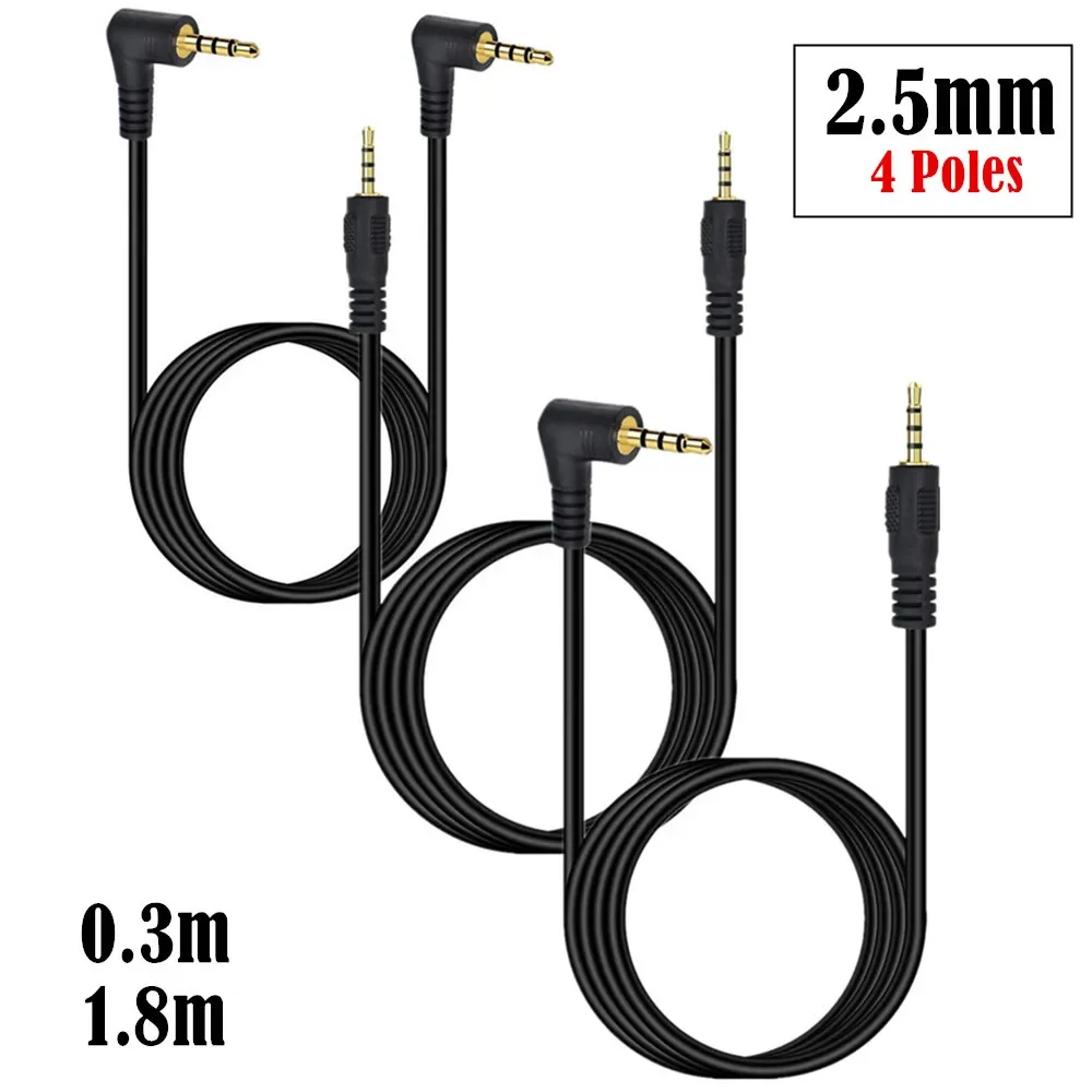 2.5mm Aux Cable   Double Angled Male to Male TRRS Stereo  Headphone Jack Gold Plated Connector Wire Cord Plug Cable 4 Pole