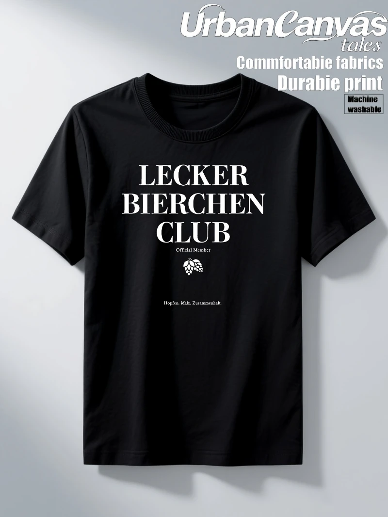 Lecker Bierchen Club Hops and Text Design T-shirt suitable for beer enthusiasts and casual men's Harajuku stylefun men's T-shirt