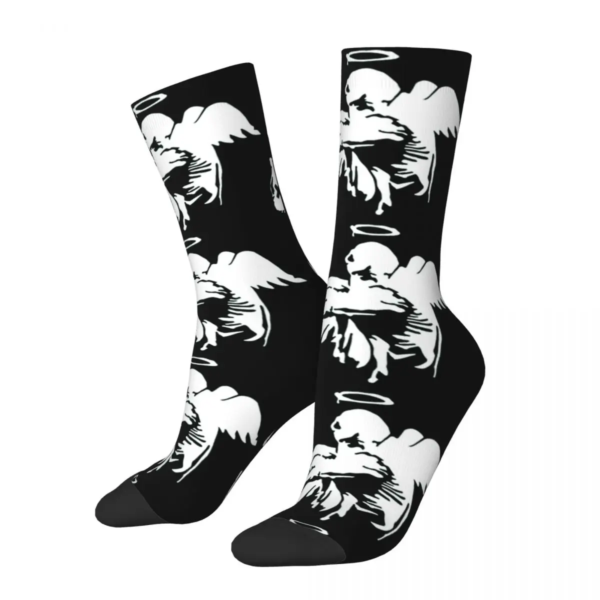 Funny Compression Sock for Men Fallen Angel Hip Hop Harajuku Graffiti Young Culture Fashion Creative Art Banksy Boys Crew Sock