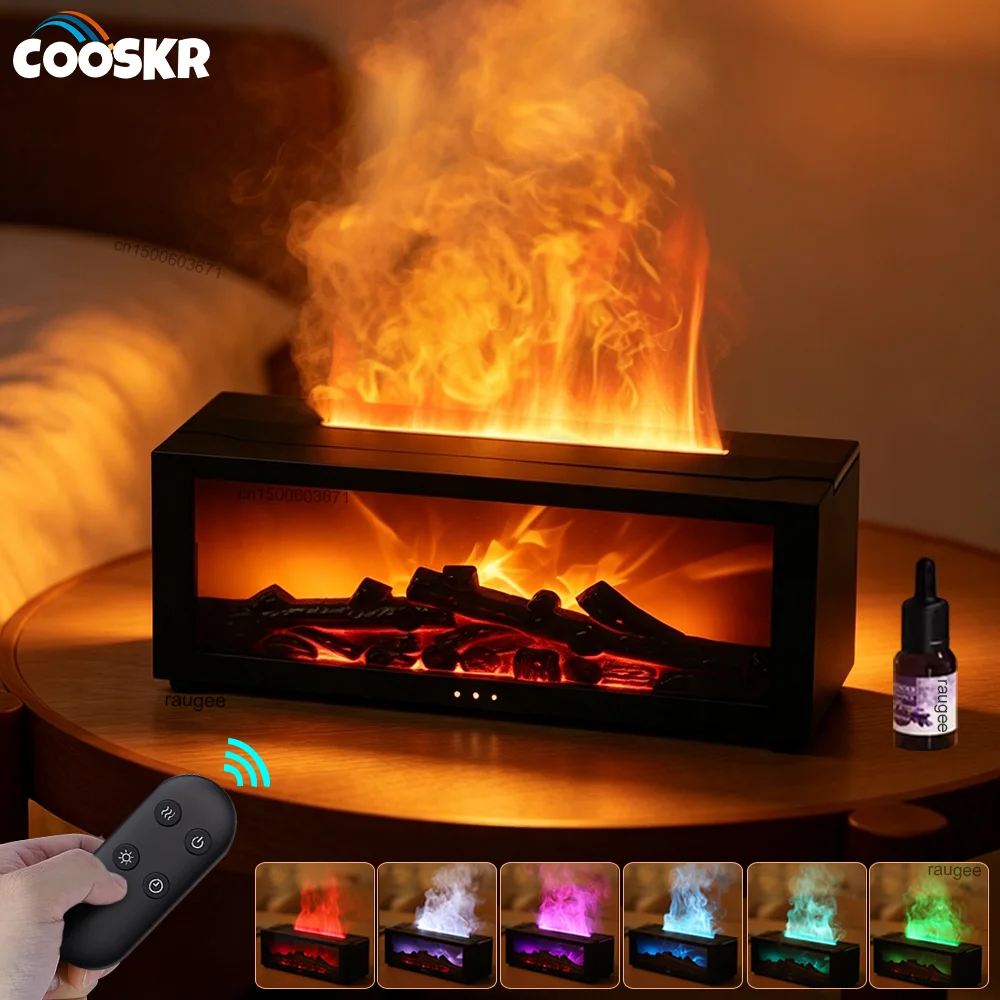 Flame Humidifier Aroma Air Humidifier Fireplace Fragrance Diffuser Aromatherapy Essential Oils Humidifiers with LED Light Remote