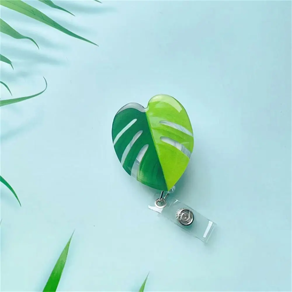 ID Card Clip Leaf ID Badge Reel Inspirational Chest Card Retractable Badge Holder Work Card Rare Plant Easy Pull Buckle