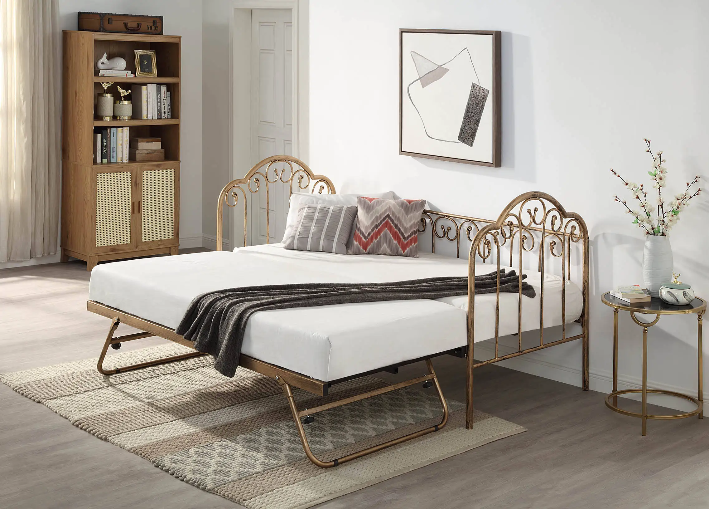 Metal Daybed with Pull Out Trundle Space Saving Guest Bed No Tools Needed for Assemblypromote sales