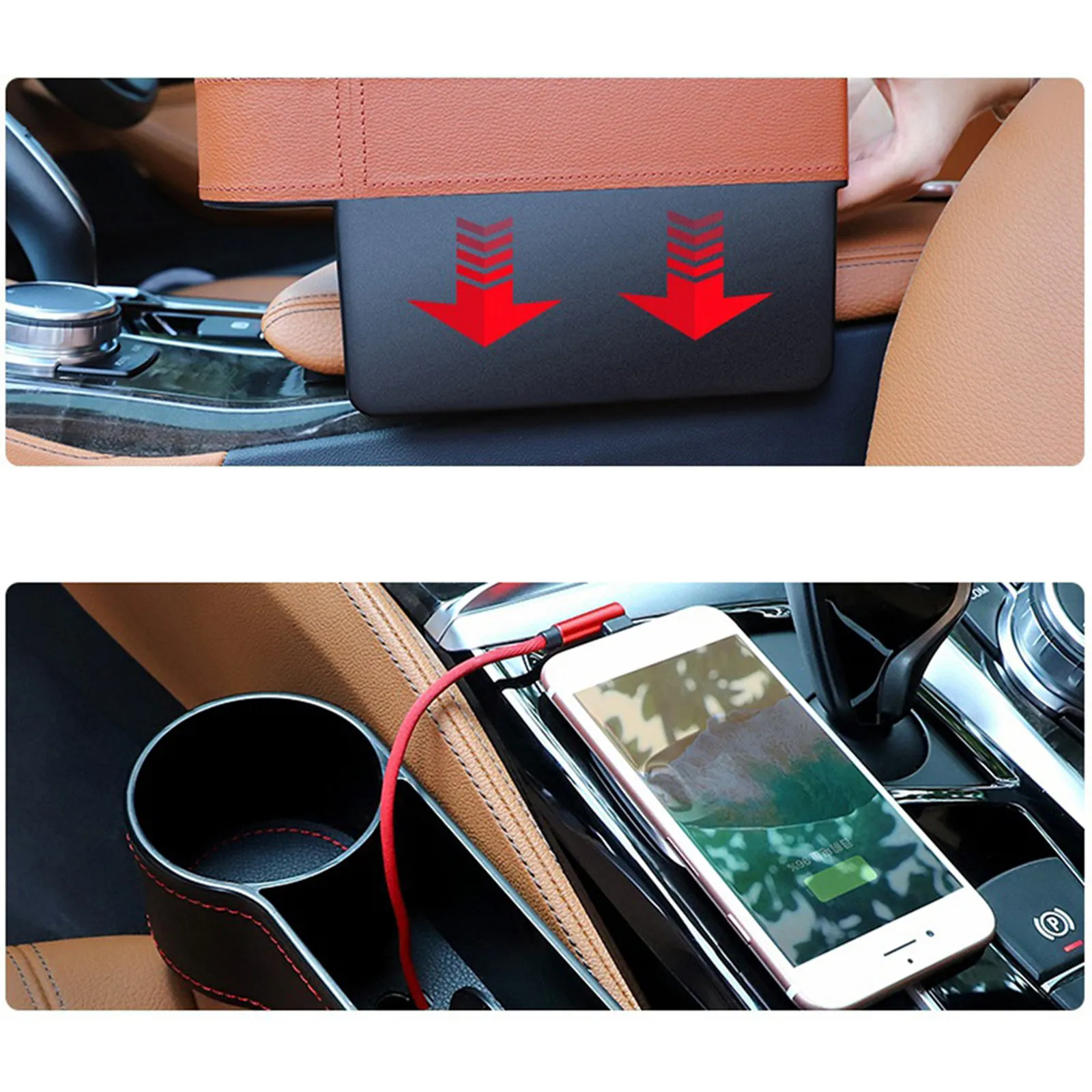 

Black Car Seat Gap Storage Box Multifunctional ABS Rhinestone Studded Car Storage Container Organizer for GPS Smartphone