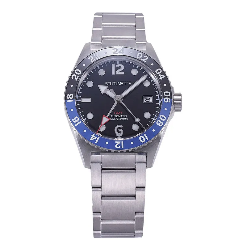 Milifortic Men Automatic Watch 39.5mm GMT Mechanical Wristwatch 200m Waterproof Sapphire Mirror NH34