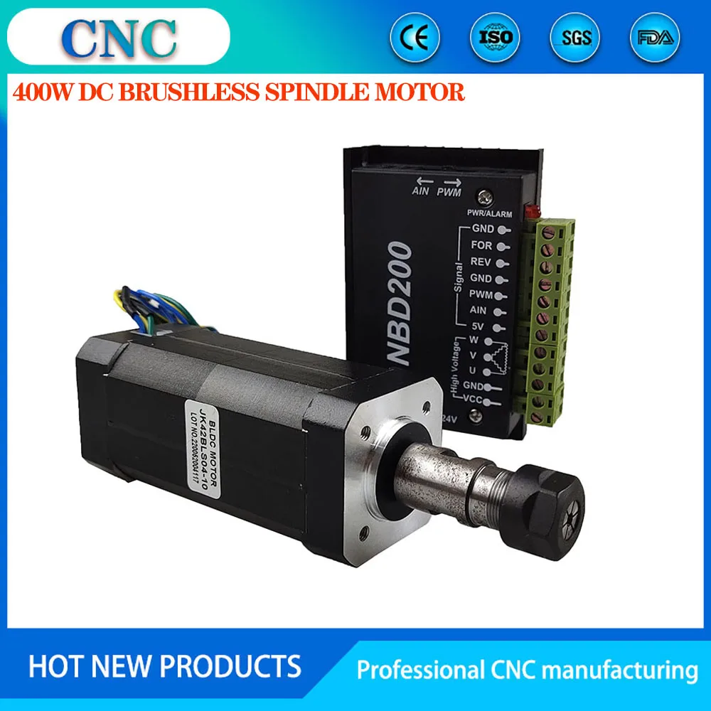 

400W high-speed brushless spindle 10800 rpm DC spindle of engraving machine supports PWM and analog AIN speed regulation