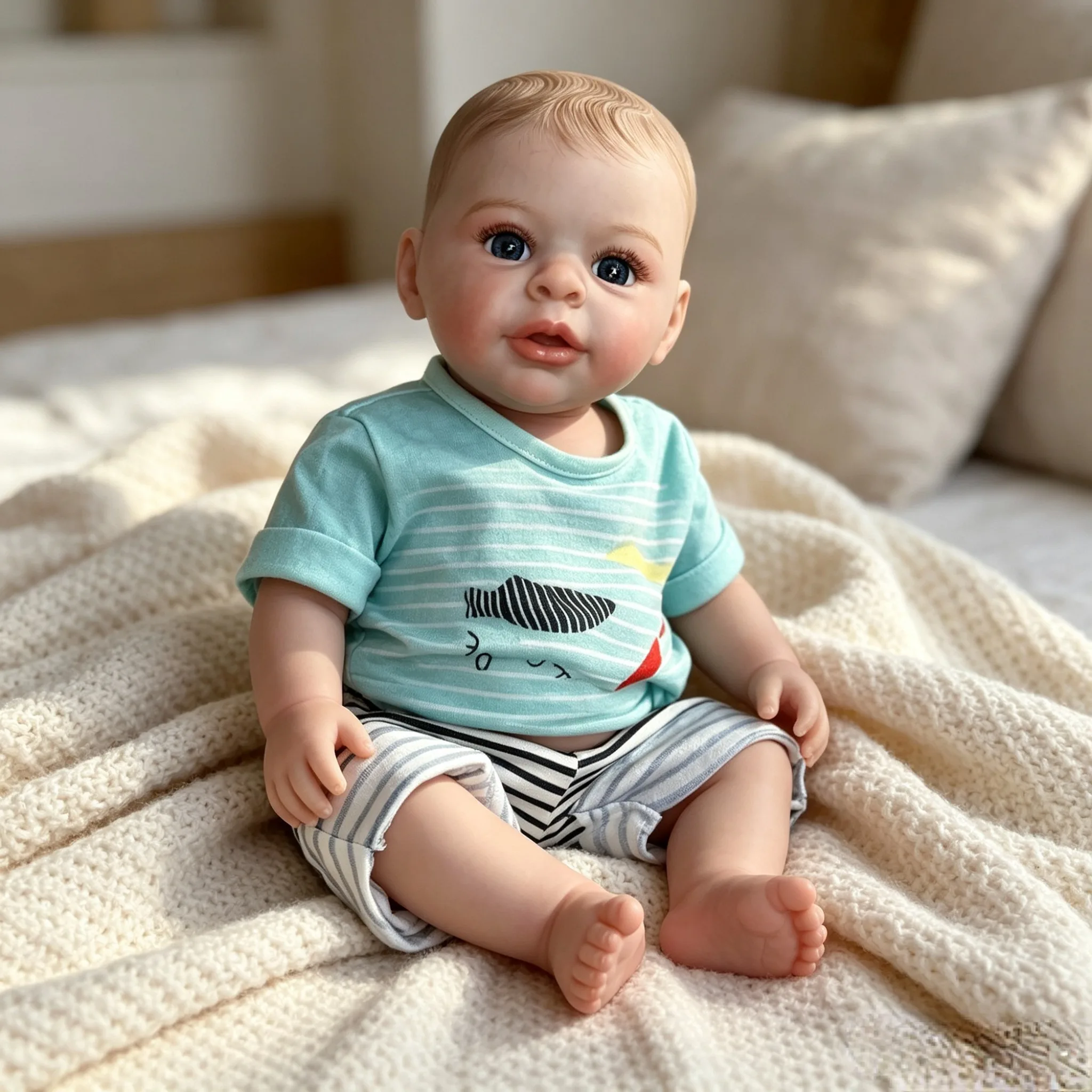 

Saskia 19 Inch Lifelike Newborn Baby Jaylan Doll Handmade Soft Touch Vinyl Reborn Baby 3D Painted Hair