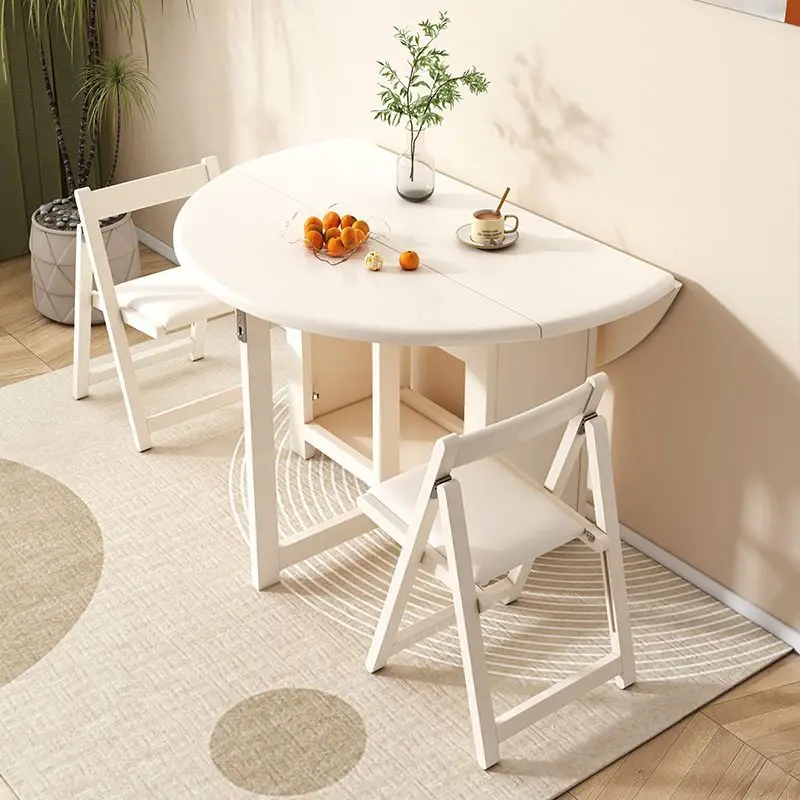 Modern Design Solid Wood Folding Dining Table Chair Set Convertible And Movable With Storage For Home And Hotels Use