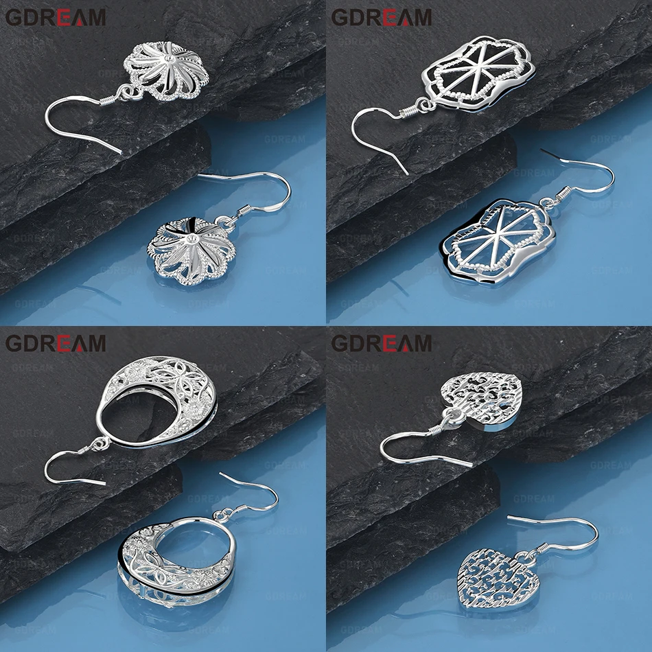 

GDREAM 925 Sterling Silver Geometric Hollow Carving Pattern Earrings For Women All-Match Anniversary Gift Jewelry
