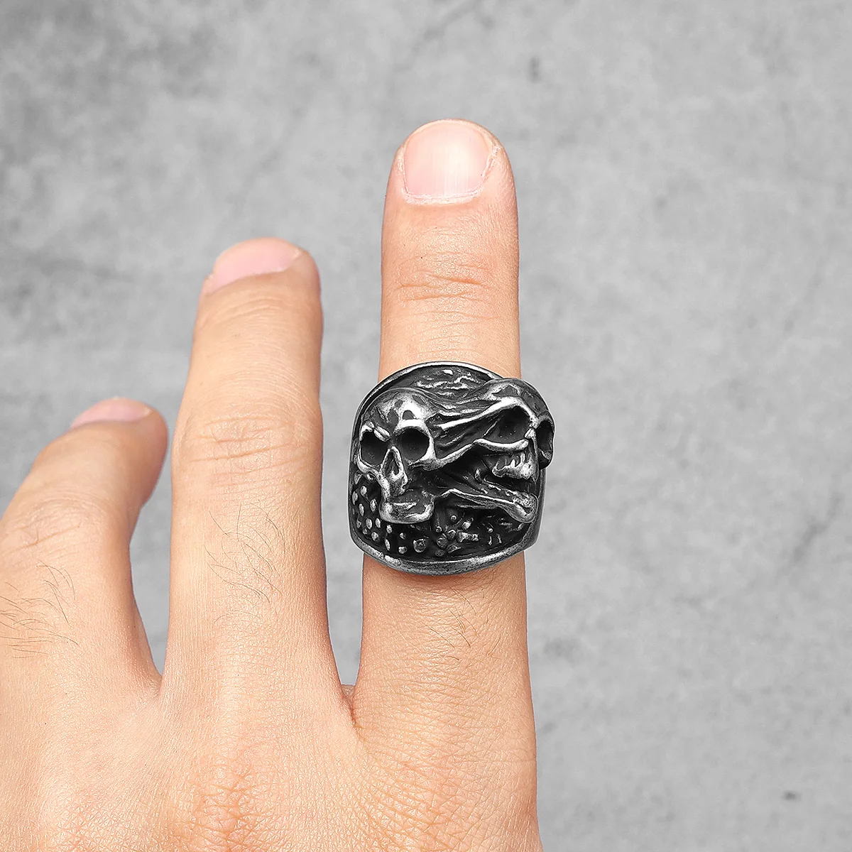 Gothic Schizophrenia Skull Men Rings Stainless Steel Women Jewelry Punk Rock Vintage Black Fashion Accessories Gifts Wholesale