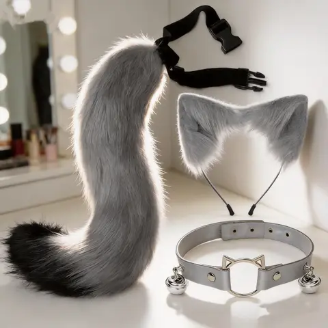 Cosplay Fluffy Fox Ears and Matching Tail Set Soft Fox Ears Hair Band Faux Fur Animal Themed Halloween Party Costume Accessories