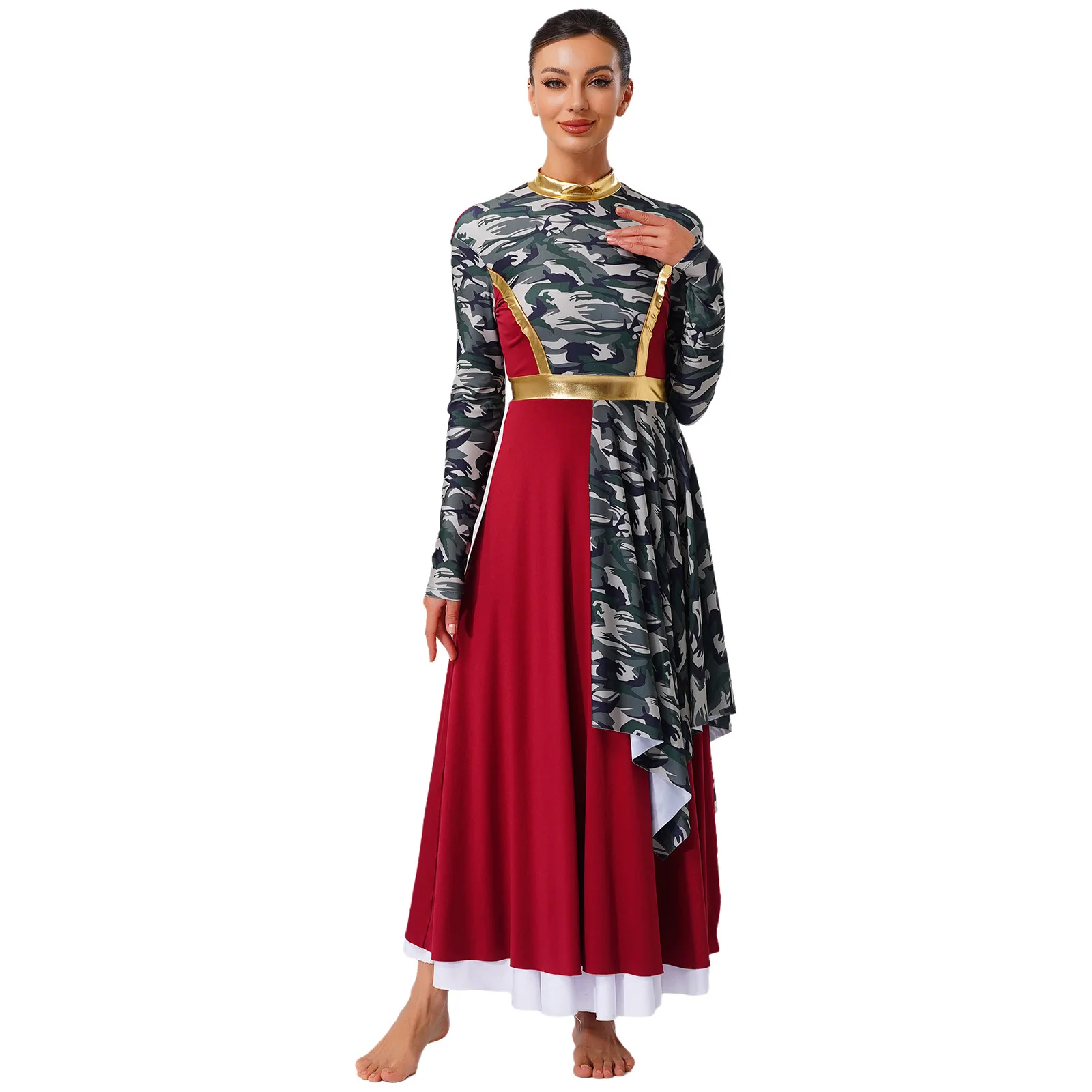 فستان رقص مسيحي مدح الليتورجي للسيدات بأكمام طويلة، فستان رقص باليه غنائي، زي تونيك لأداء جوقة