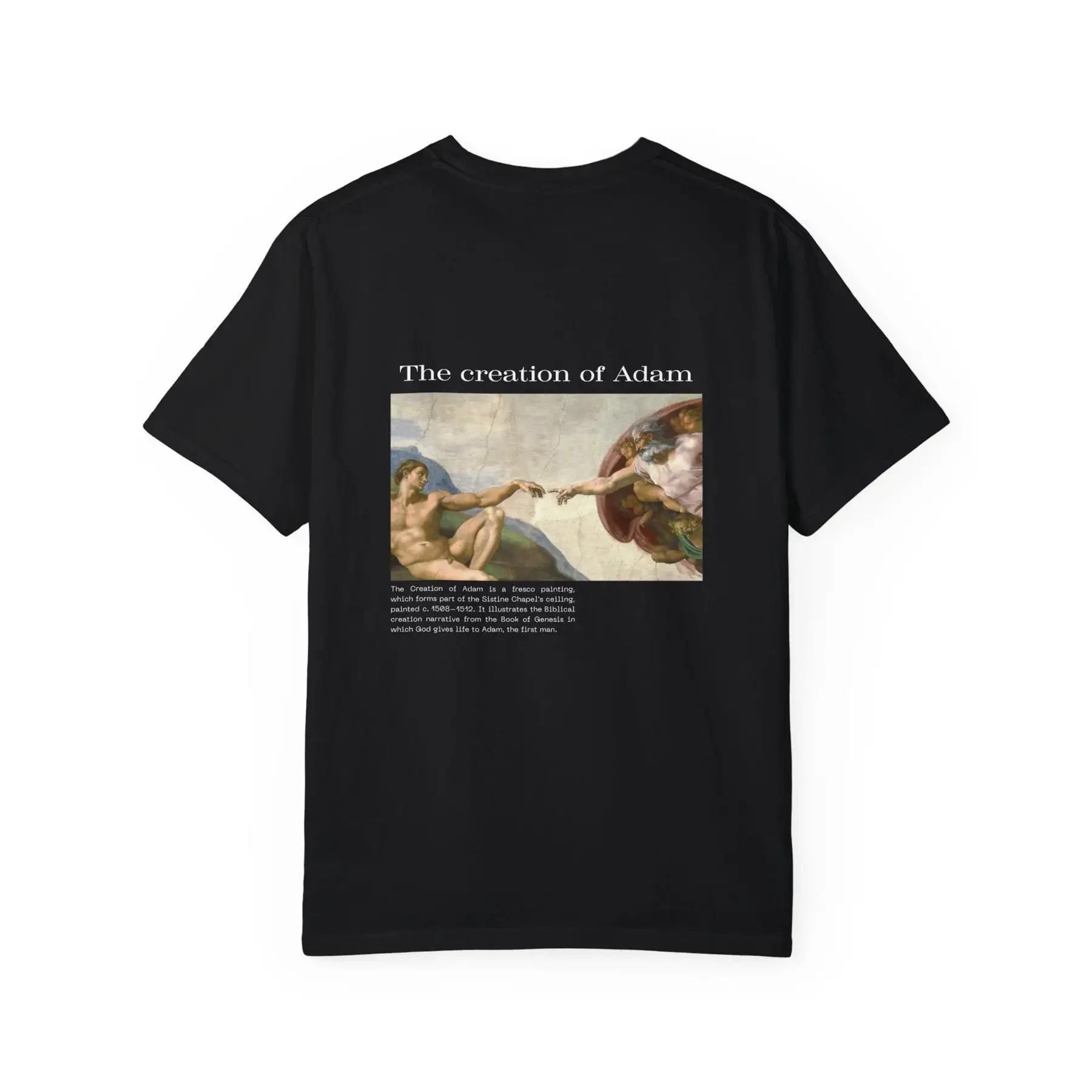 Camiseta Michelangelo, la creación de Adam, obra de arte de pintura