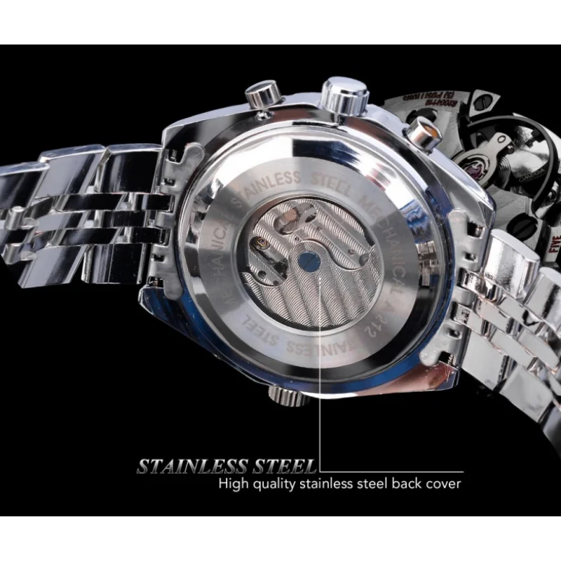 JARAGAR 212 Men's Automatic Mechanical Watch Date Chronograph Luminous Waterproof Stainless Steel Elegant Business Men Watches
