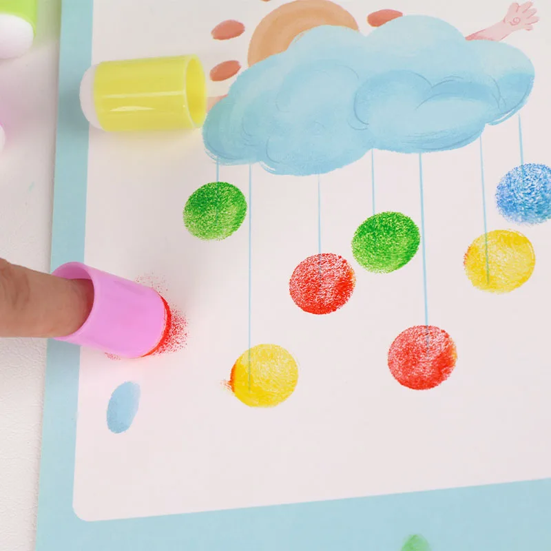 2025 Sponge Finger Caps - Coloring Face Mask - DIY Hand Painting Tool - Children's Pressing Painting Notebook Stamp