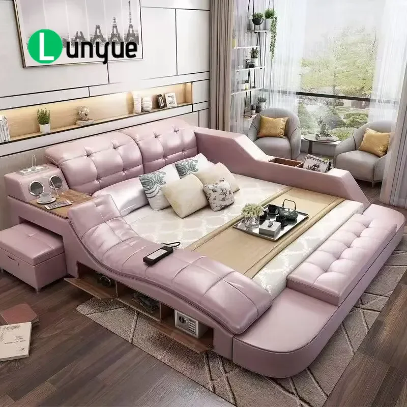 180x200cm Modern Tatami Double Bed Frame King Size Multifunctional Storage Massage Master Bedroom Furniture for Wedding Home