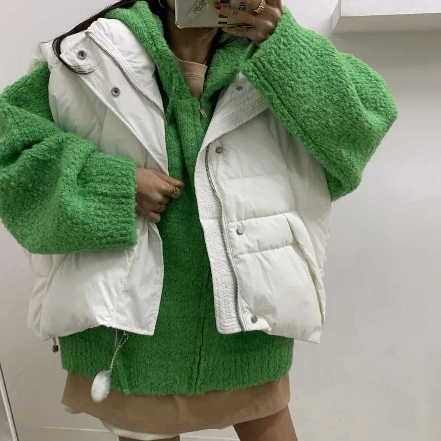 

Women's Korean Sle Chic Vest Jaet Layering ort Front Long Ba Stand Collar Dstring Bot Loose Fit Autumn Winter