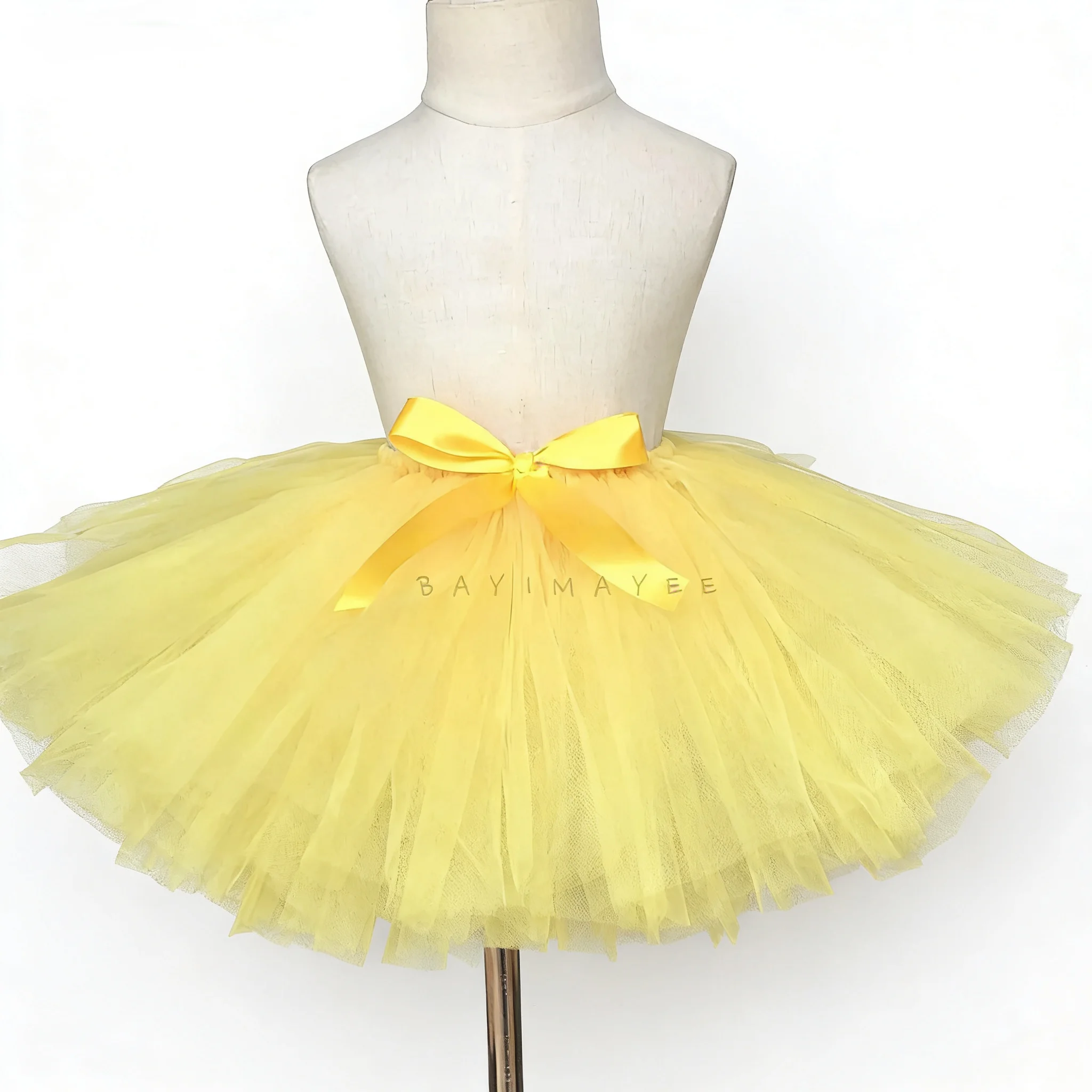 Girls Yellow Tutu Skirts Kids Ballet Dance Tulle Pettiskirts with Ribbon Bow Children Birthday Party Costumes Photography Cloth
