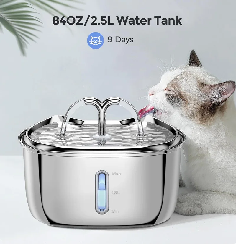 

Stainless Steel Pet Water Feeder Cat Automatic Water Fountain USB Electric Mute for Cat Dog Filter Fountain Smart Drinking Bowl