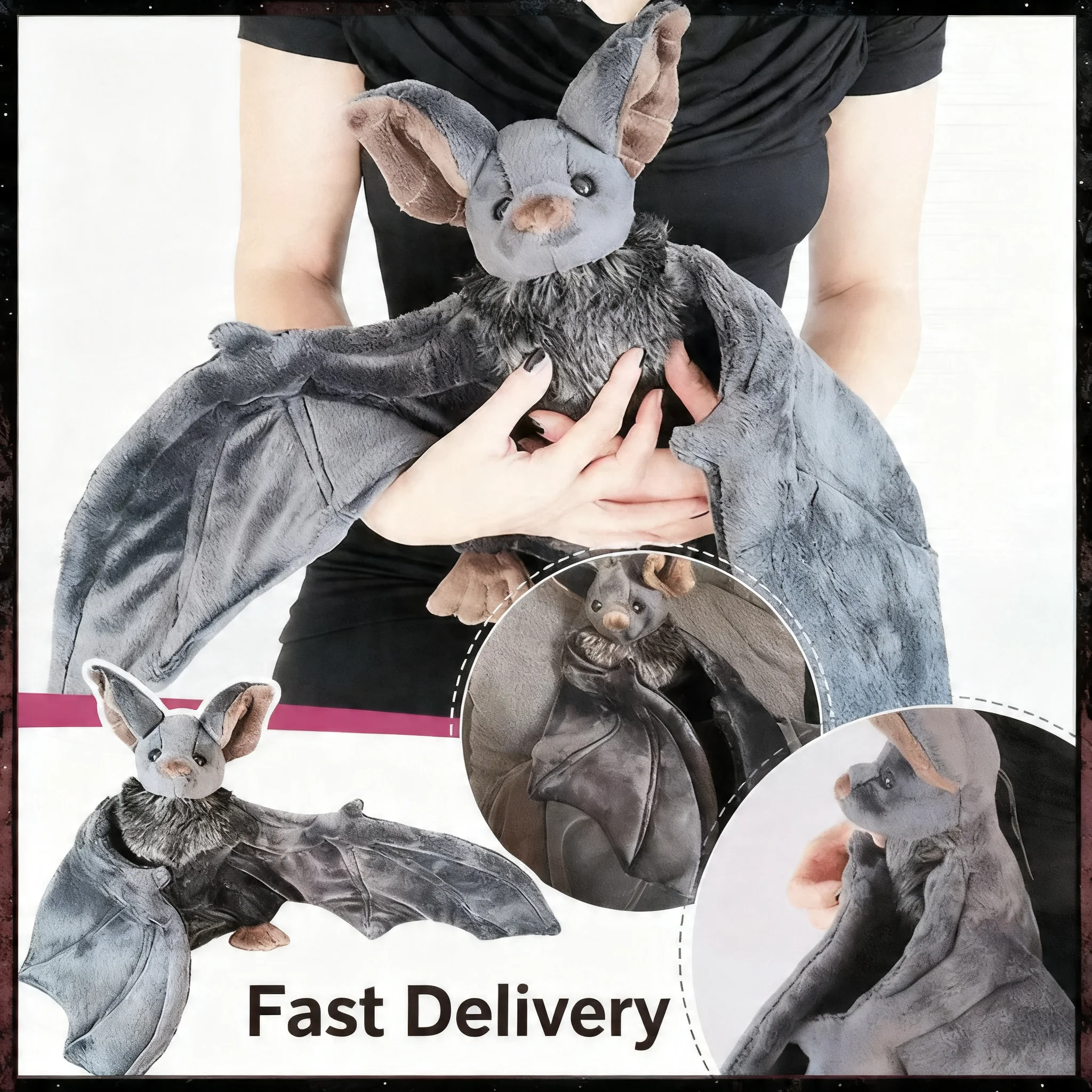 Vivid Stuffed Bat Doll Plush Throw Pillow with Realistic Foldable Wing Seat Cushion Kawaii Halloween Xmas Ornament Bat Dolls