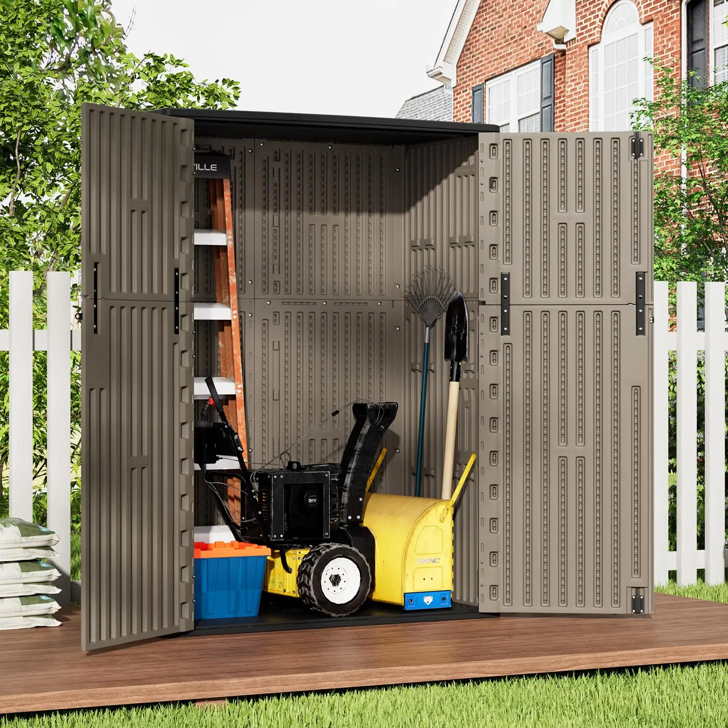 57 Cu.Ft Outdoor Storage Shed Weather Resistant Double-Wall Resin Waterproof Backyard Garden Patio, Customized