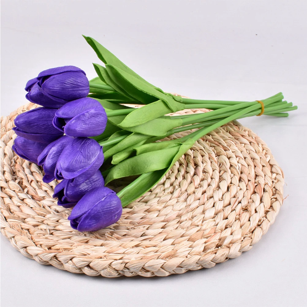 

5Pcs High Quality Pu Material Artificial Wedding Bouquet Lifelike Bridal Flowers For Bride Hand Tied Decor Dark Purple