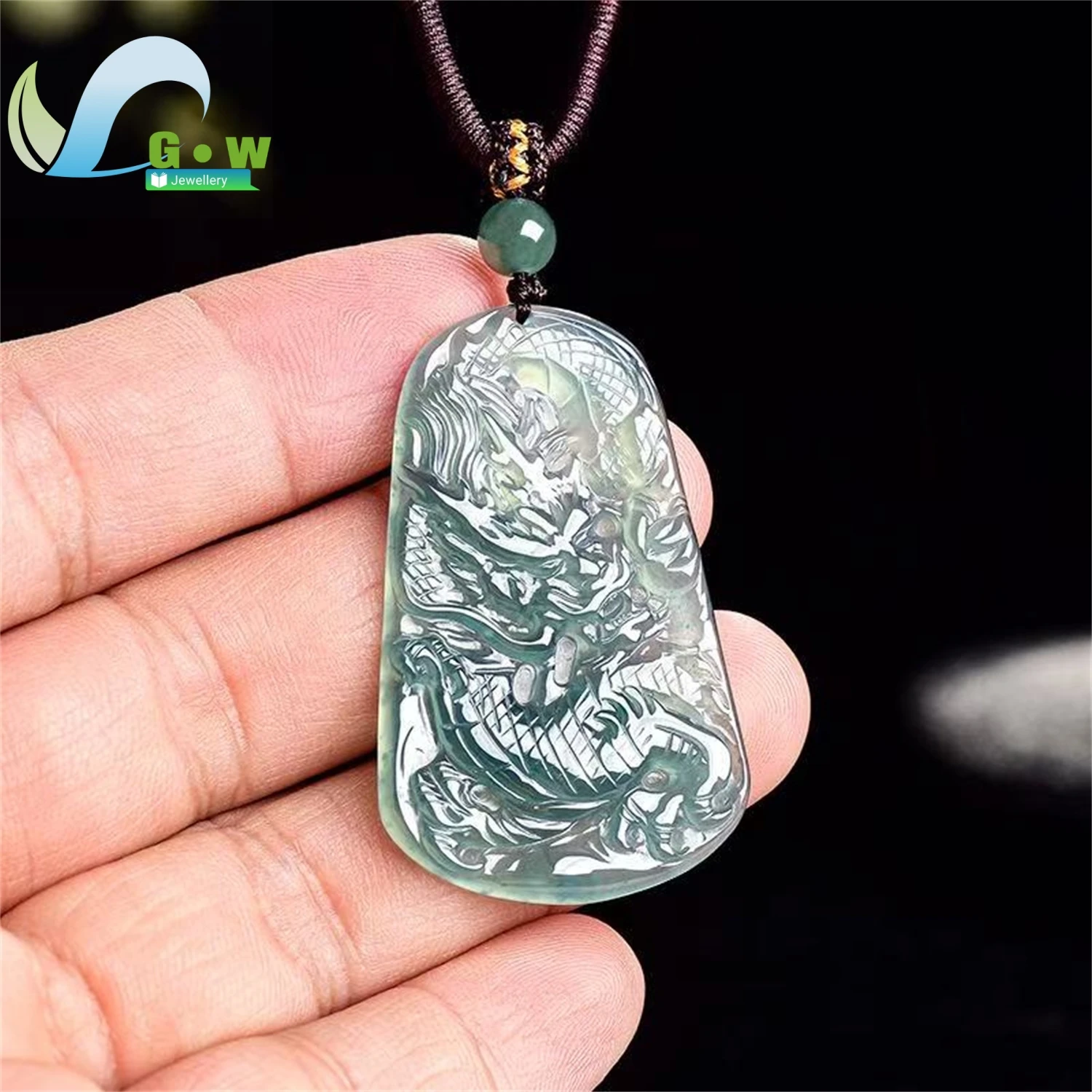 Natural Icy Blue Jadeite Dragon Soaring Pendant Zodiac Unisex Fine Jewelry Gift Lucky Mighty Smooth Artisan Craft Charm