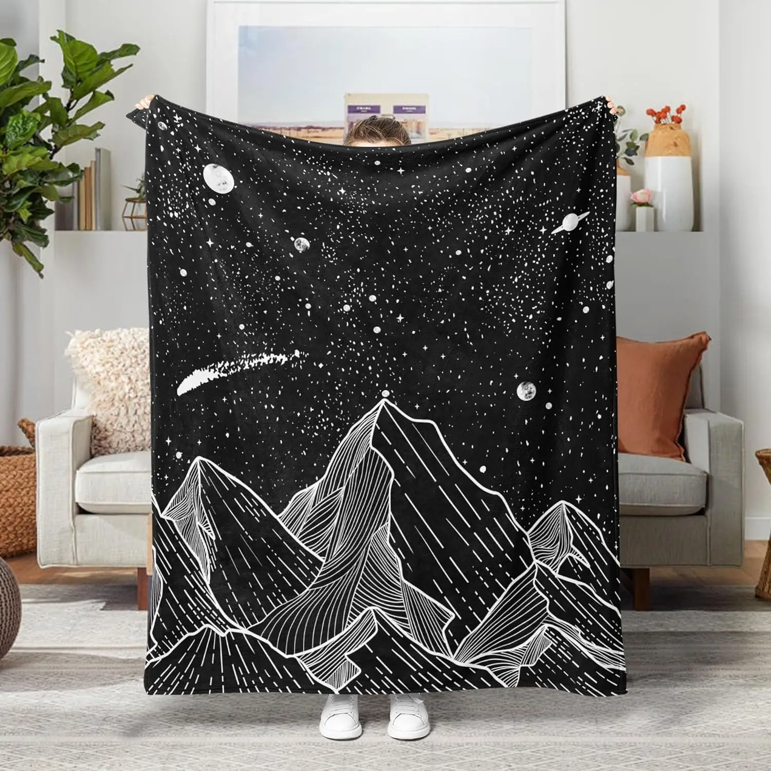 Fantasy World Fleece Throw Blanket, Mountain Forest Lake Landscape Wilderness Sunshine Nature Waterfall Art Decor