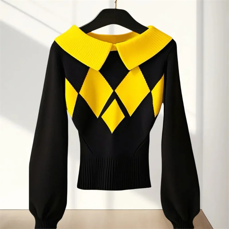 Spring Autumn And Winter 2025 New Unique And Super-Good-Looking Rhombic Sweater Slim Knit Sweater With  Bottoming Inside