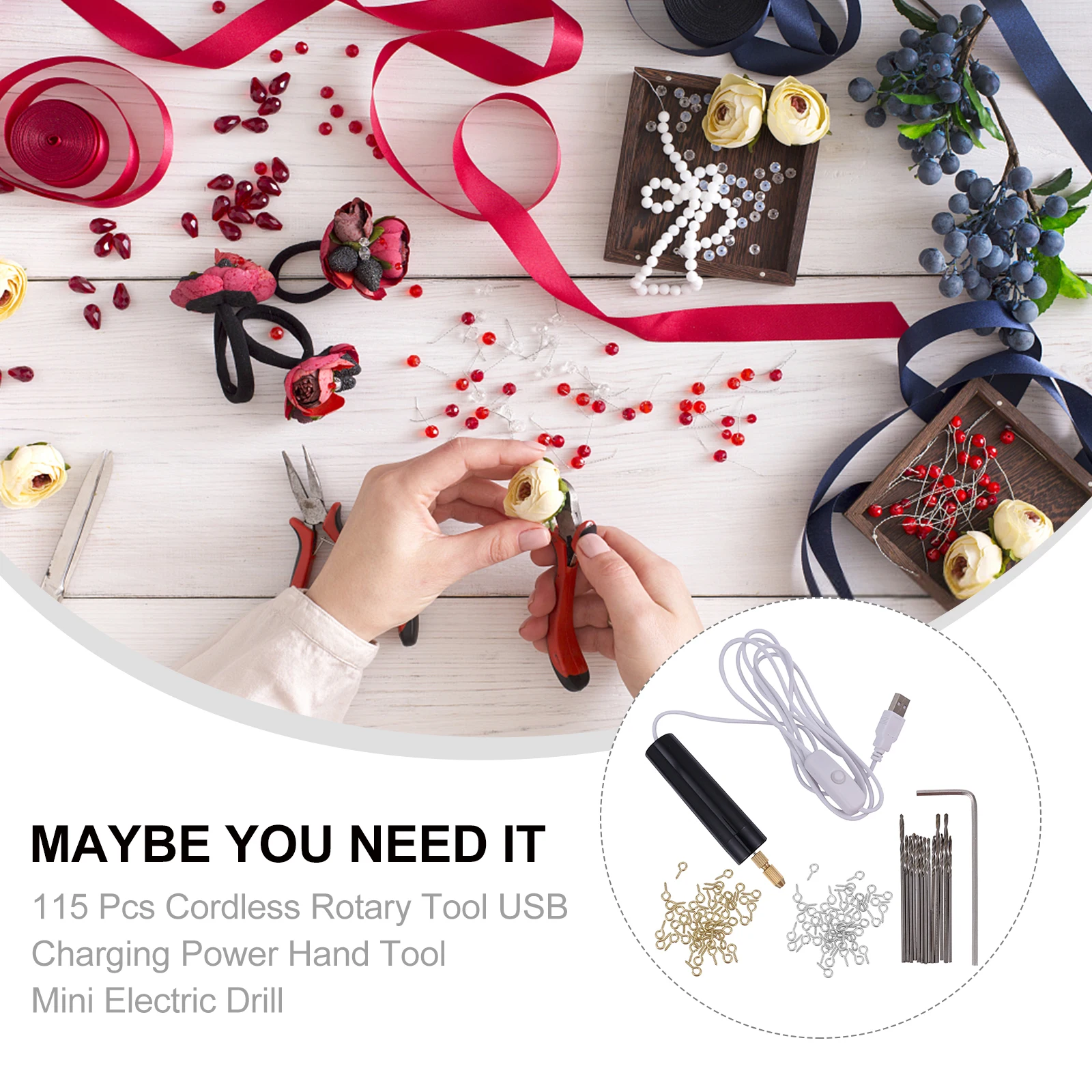 

115 Pcs Mini Electric Drill Cordless 10 Pins 0 9mm 3 Pins 1 1mm Bench Grinder Tool Set USB Charging Woodworking Engraving Pen