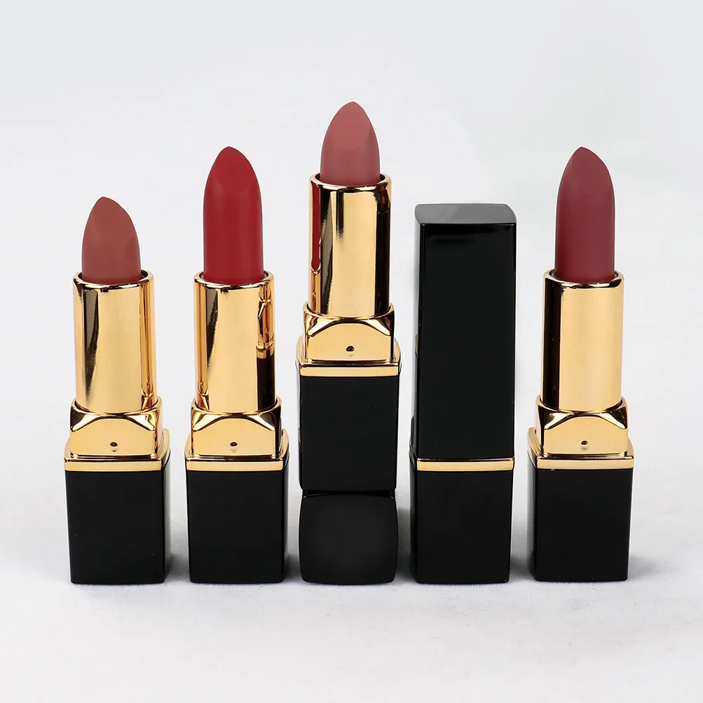 14color Private Label Solid Lipstick Custom Logo Black Round Tube Matte Fog Non-stick Waterproof Lip Stick Pigment Makeup Beauty