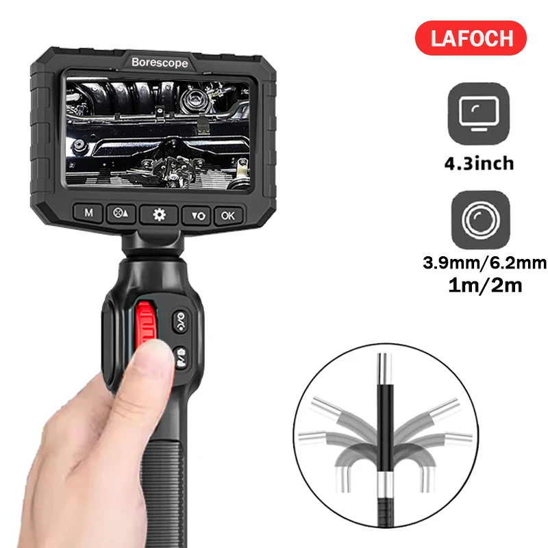 360 Degrees Two Way Steering 2MP HD Industrial Endoscope for Car Pipe Inspection Sewer Camera Borescope With 1-2m