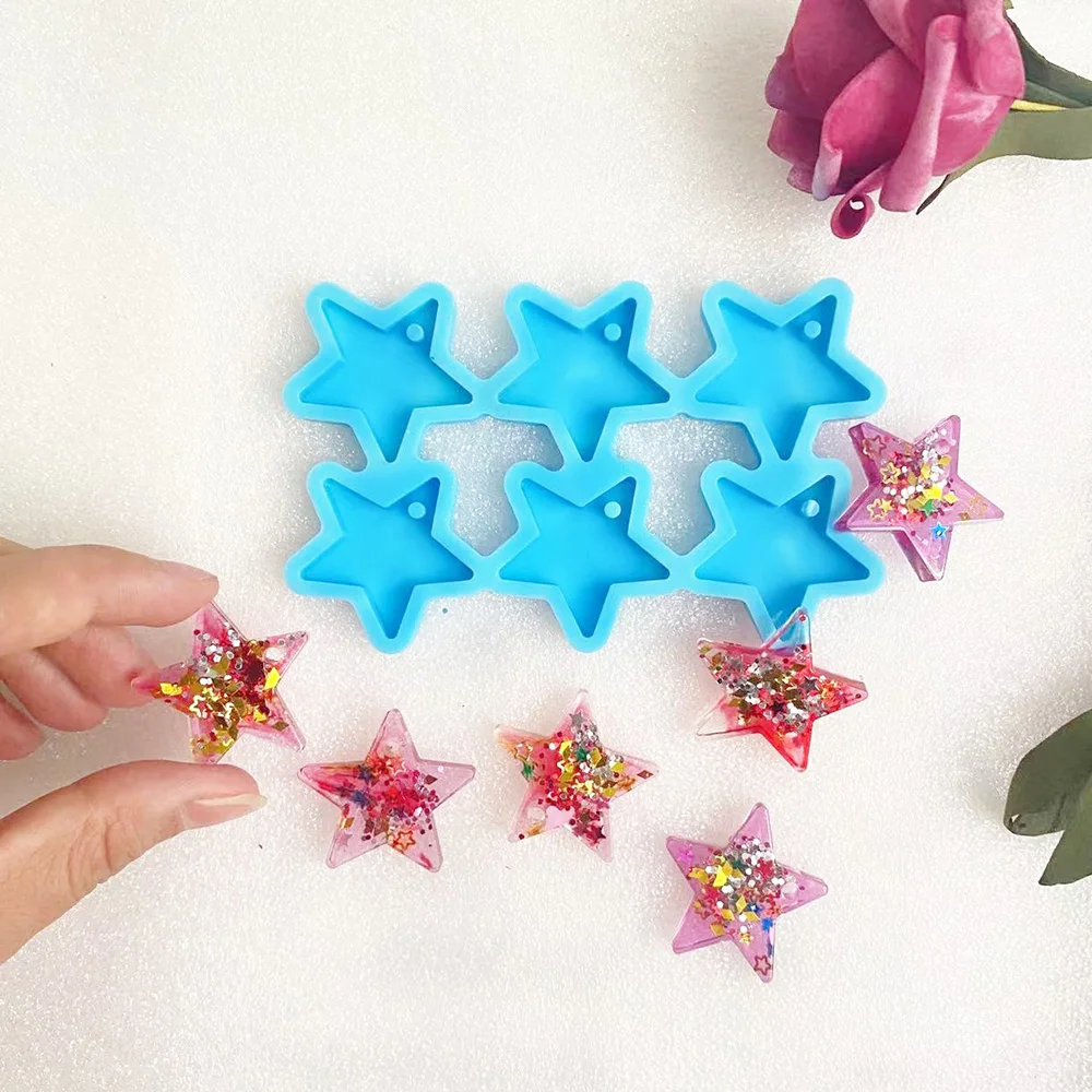 1PC 6 Star Shape Silicone Mould Keychain Earring Necklace Pendant Mold DIY Handmade Drop Glue Moulds Home Decor Craft