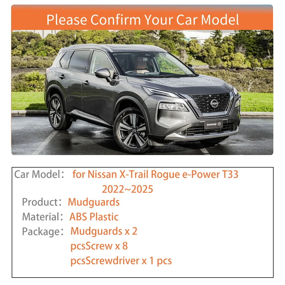 2pcs Mudflaps for Nissan X-Trail Rogue e-Power T33 2022~2025 Inside Mud Flaps Splash Guards Mudguards Rear Fender Accessories
