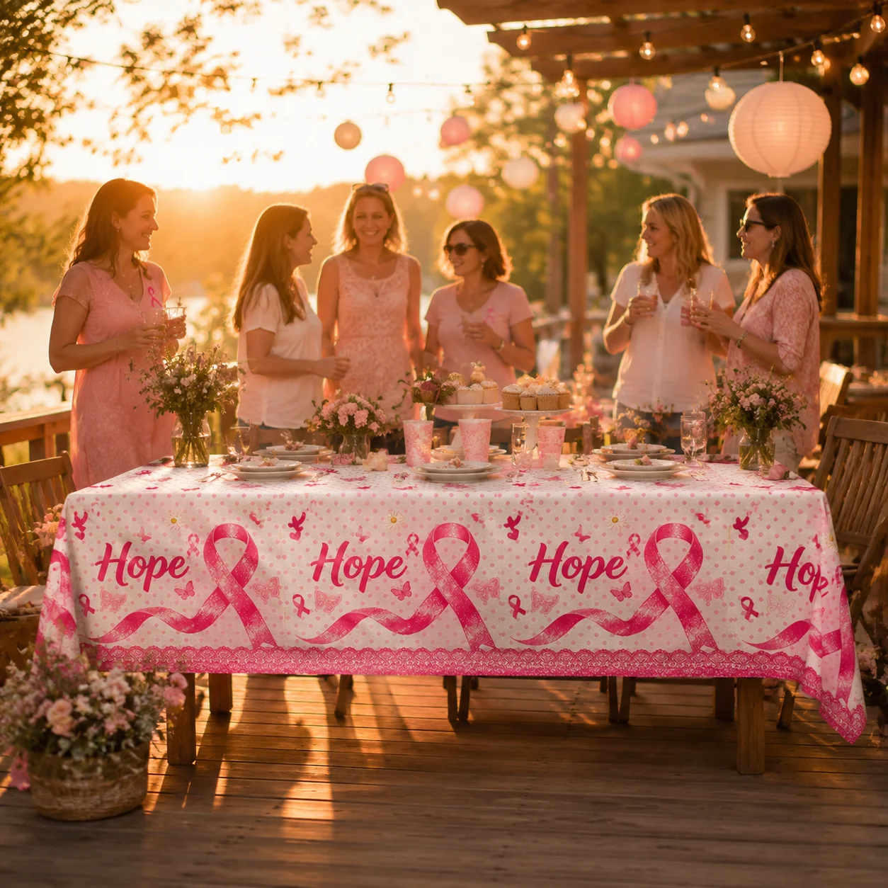 Nappe de sensibilisation au cancer du sein, nappe à ruban rose, nappe en plastique jetable, fournitures pour fêtes caritatives, articles de soutien pour femmes