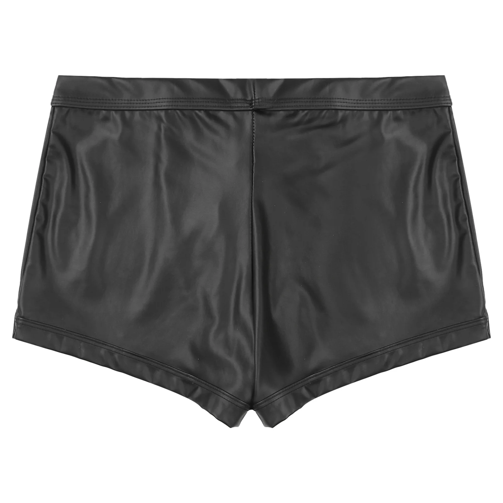 Men PU Leather Boxer Short Glossy Briefs Low Rise Stars Rivets Pouch Swim Trunks Underwear Tight Fitting Fun Underwear