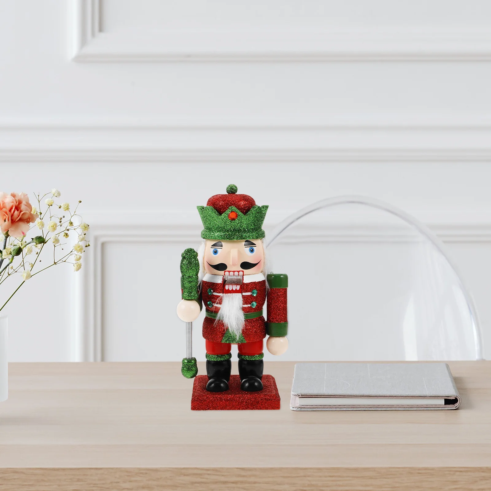 

Charming Wood Nutcracker Christmas Decor Small Chubby Design Festive Glitter Accent Holiday Tabletop Display Decoration