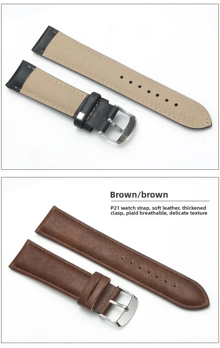 20 mm 22 mm braunes PU-Lederarmband, geeignet für Herren- und Damenarmbänder, Herrenuhren-Zubehör, Uhrenarmband – Detail 2