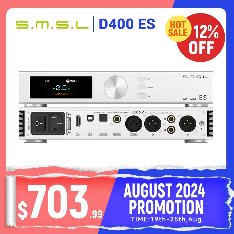 

SMSL D400ES Decoder MQA & MQA-CD DAC DSD512 ES9039MSPRO Chip XMOS XU316 PCM 32bit/768kHz JAS HI-Res DAC