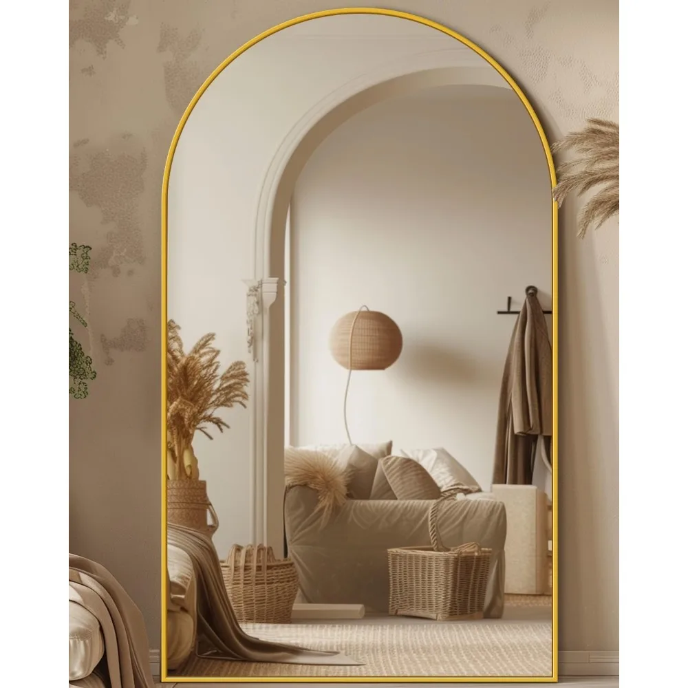 Espelho de chão estilo arco grande, 26 x 68 polegadas, preto, para quarto, sala de estar e vestiário, aumenta a percepção do espaço.