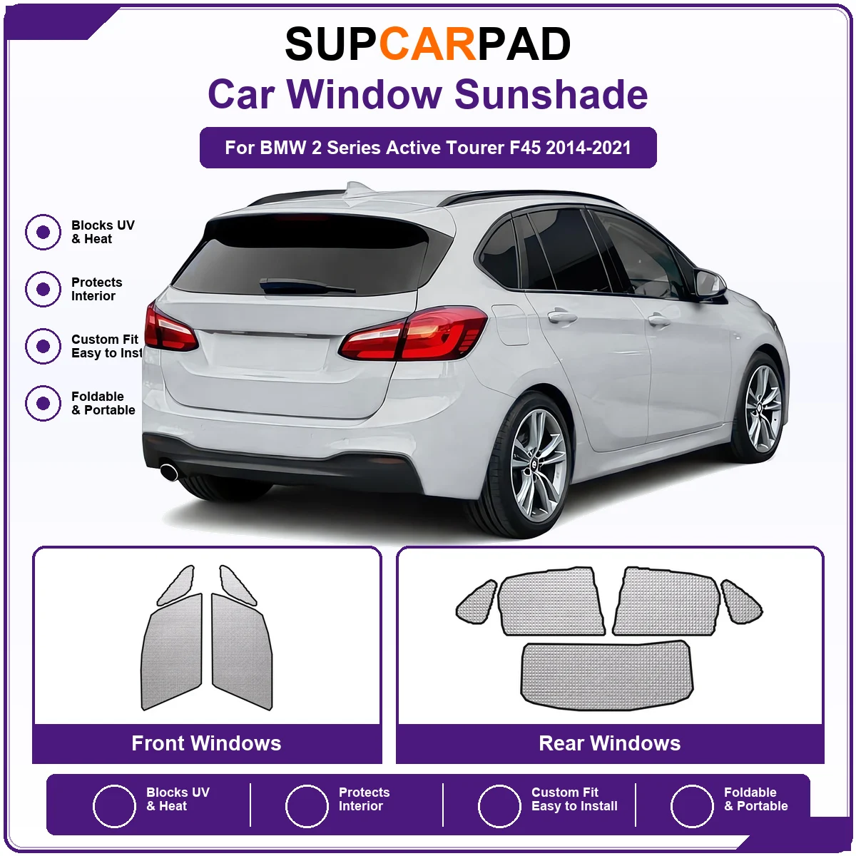 For BMW 2 Series Active Tourer F45 2014-2021 Pre‑Cut Auto Window Sunshade Anti‑UV Car Sun Visor Protector