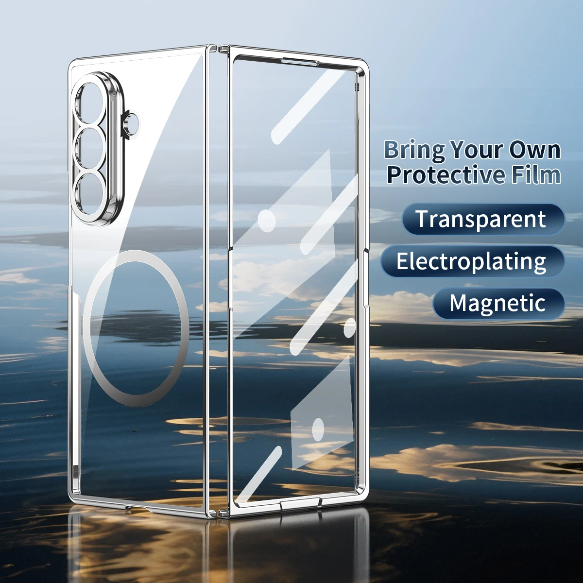 Premium Luxury Plating Transparent for Magsafe Phone Case for Galaxy Z Fold 8 Ultra 7 6 5 4 Glass Screen Film Full-Protect Cover view 5