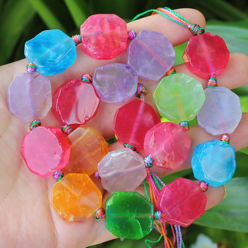 20-30mm Natural Agate Faceted Multicolor Loose Beads 16inch , For DIY Jewelry Making !