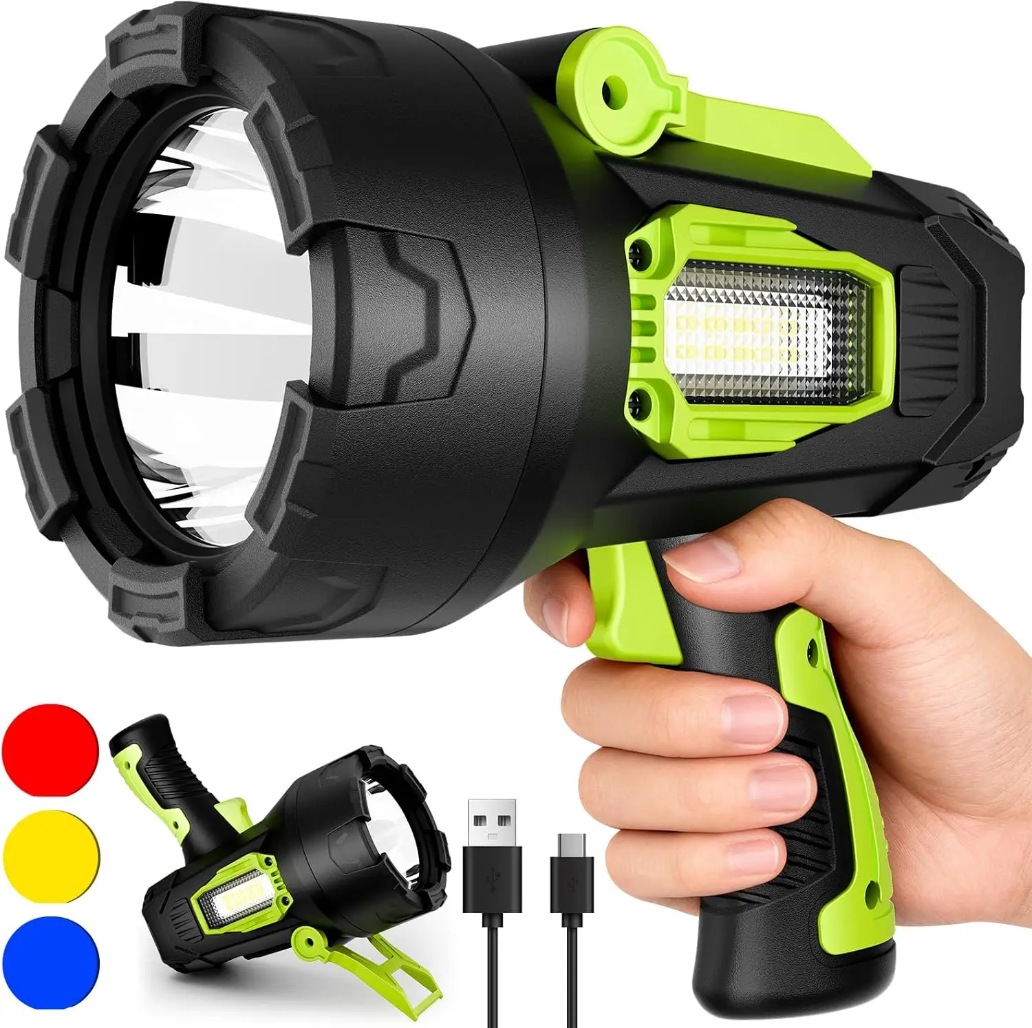 

Rechargeable Spotlight 99,000 Lumens Super Bright LED Flashlight with 10000mAh Battery Waterproof Outdoor Camping Light