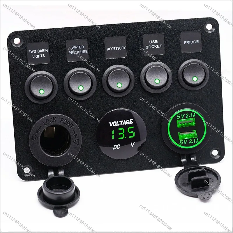 For 5-position Cat's Eye Round Switch Panel Combination USB Voltmeter Female Seat Car Modified Car Charging Panel 12-24V